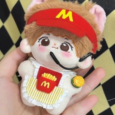 可愛10cm娃衣麥當勞圍裙帽子線條小狗搞怪玩偶棉花娃娃公仔配飾, 1個, 麥當勞兩件套