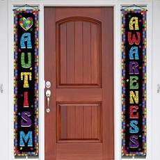 Sunwer 자폐증 인식 현관 배너 퍼즐 조각 Love Needs No Words 4월 현관 벽 배경 장식, 1개