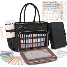 성경 커버 바이블 여성용 표지 케이스가 있는 대형 가방 어깨끈이 달린 퀼트 처치 토트백 책 휴대용 케이스 공부 용품 저널링 키트 액세서리 발렌타인 데이 기독교 선물, 블랙