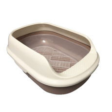 半封閉式雙層貓砂盆 - 開放式/三側加高防噴砂/可變換單層 - 適用松木砂/礦砂/豆腐砂, 咖啡色(附漏砂網格), 1個