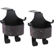 뒷좌석 음료 컵 홀더 카시트 헤드레스트용 블링 크리스탈 후크 지갑 및 가방용 자동차 보관 귀여운 휴대폰 핸드백 옷 열쇠 우산 2팩 핑크, Pink