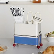 피카우스 칸막이 물빠짐 수저통 식탁 수저 정리함 보관함 조리도구통, 1개, 블루 레드볼(데이지스티커증정)