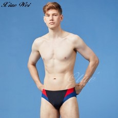 小薇的店 蘋果牌 新款黑底藍紅側邊流行大男三角泳褲 (M-XL)