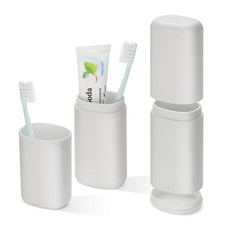 여행용 칫솔 및 치약 케이스 휴대용 홀더 구강 세정제 컵이 있는 대형 화이트 용기 여행 캠핑 학교 가정용 투인원 정리함, 1, 회색