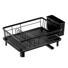 Tiger Pavilion 배수 식기건조대 수저통 포함, 블랙, 1개, 1단