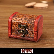 復古木質收納盒 海棠花紋飾品收納盒 復古花紋首飾盒 翻蓋木盒, 1個, 新葡萄, N/A
