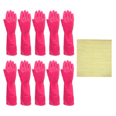 마미손 오른손 고무장갑 중M 핑크 10개 망사수세미1장 색상랜덤, 5세트, 중(M)