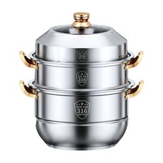 316不鏽鋼蒸鍋，雙層/三層/四層蒸籠湯鍋，28/30/32/36/40公分可選，立體循環蒸氣, 1個, 30cm金耳三層,特厚加厚底