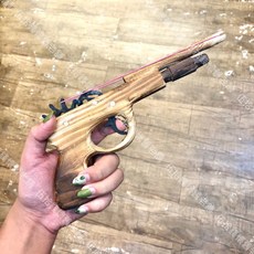 伍拾錢 童玩 橡皮筋槍（小）橡皮槍 木槍 木製 兒童玩具 懷舊 復古 古早味 童年 童玩, 1個