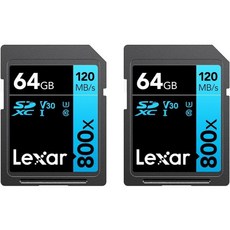 Lexar 고성능 800x 32GB 2Pack SDHC UHSI 메모리 카드 C10 U1 V10 FullHD 4K 비디오 최대 120MB/s 읽기 포인트 앤 슛 카메라 미드레인, 120MB/s_2-Pack | 64GB, 1개