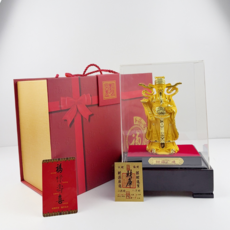 絨沙金財神爺擺件 招財, 木底座中飄帶【禮盒裝】15*12*23cm