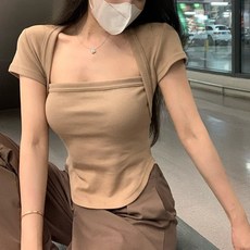 몬드스팟 여성 섹시 슬림핏 스퀘어넥 나시탑 반팔티셔츠 MON18