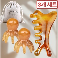 [올인원] 보르디 괄사 문어괄사 만능괄사 두피 얼굴 승모근, 웜 골드, 3개