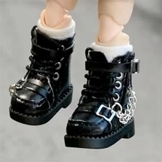 OB11 娃衣製服套裝，適合12分 BJD GSC 素體, 1個, 黑色騎士鏈子鞋.