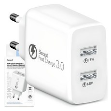 Seoga Quick Charge USB 同步高速充電器轉接頭 36W QC3.0 2埠 多功能, 白色, 1個
