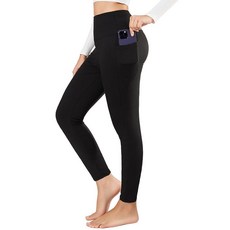 Feazest 주머니가 있는 여성용 요가 팬츠 복부 컨트롤 압박 운동 레깅스 짧은 안쪽 솔기 라운지 블랙. M