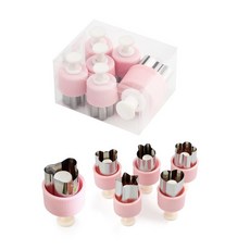 妃雪森 不鏽鋼壓花模具 寶寶輔食模具 蔬菜水果切花器, 1個, 六件套 粉紅色【一體按壓款】