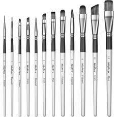 Nicpro 12PCS 아티스트 페인트 브러시 세트 아크릴 페인팅용 공예 브러시 오일 수채화 구아슈 템페라 얼굴 바디 패브릭 모델 아트 서플라이 아티스트용 (나무, Silver