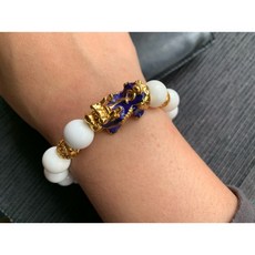 感溫變色貔貅 #天然白硨渠3A等級 12mm 14珠, 1個