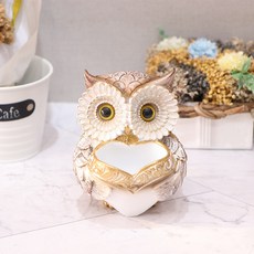 재물 부르는 부엉이 장식품 인테리어 소품 명함꽂이 수반 트레이 소품, 화이트골드