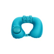 U型按壓充氣枕，360度環繞支撐，舒適牛奶絲面料，快速充氣，輕巧便攜，頸椎呵護, 孔雀藍, 1個