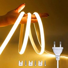 ON/OFF 스위치가있는 220V Led 스트립 방수 COB LED 유연한 리본 룸 침실 주방 야외 정원 조명, Warm white, 15m, no ON-OFF switch