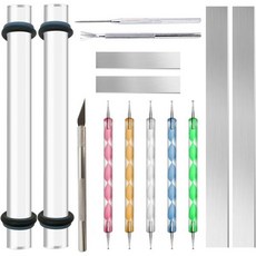 14개 폴리머 클레이 도구 아크릴 롤러 롤링 핀 두께 링 티슈 블레이드 조각 귀걸이 제작 키트 용품 슬라이서 나이프 점 보석 액세서리 미니 커터 프레스, 14 Pcs