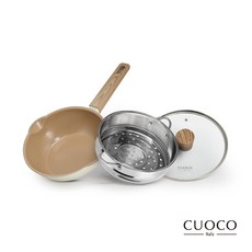 【CUOCO】北歐系列暖白仙子陶瓷不沾萬用鍋20cm(附鍋蓋 蒸籠)/IH電磁爐適用, 1個