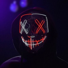 萬聖節面具LED發光v字仇殺隊派對蹦迪恐怖塗鴉鬼臉男舞會道具頭套, 紅色+白色, 1個