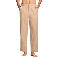 ISEEGZ 76.2cm(30인치) 남성용 리넨 팬츠 드레시 캐주얼 워크 골프 면 리넨 바지 남성용 플랫 프론트 포켓 벨트 루프 포함 화이트. M