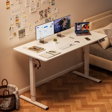 Homall 모션데스크 PE-01 전동 높이조절 스탠딩 책상 공부 사무 게임용 조절 스탠드 테이블, 화이트