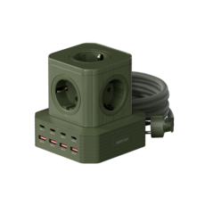 버티탭 버티컬 아웃도어 3m 고용량 릴선 리드선 13구 캠핑연장선 작업선 릴콘센트 캠핑전기선, 카키, 1개