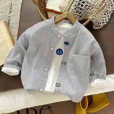 童裝 寶寶條紋長袖襯衫，可愛印花設計