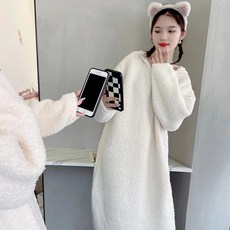 가을과 겨울 두꺼운 산호 벨벳 모조 밍크 가정용 후드 긴팔 겨울 잠옷 여성용 프랑스 부드러운 부드러운 잠옷