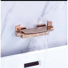 瀑布入牆水龍頭浴缸浴室浴盆冷熱隱藏水流方形工業風黑色瀑布水流扁嘴大出口銀色套裝, 玫瑰金主體, 1個