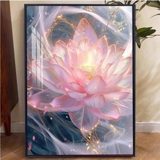 원형 보석십자수 패브릭형 핑크 골드 투명 연꽃, 45 x 60cm