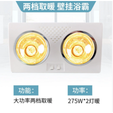 Quye 壁掛式浴室暖風機 雙燈兩檔取暖 節省空間, （110V）OP-D-201水晶燈泡