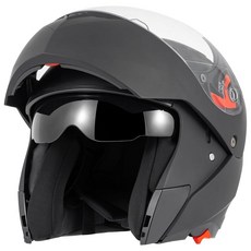 DOT 승인 모듈러 플립업 듀얼 바이저 오토바이 풀 페이스 헬멧 성인 남성 및 여성용 탈착식 바이저 2개(투명 1개 + 틴트 1개) 파워스포츠 자전거 및 모토크로스 라이, 스몰, 매트 블랙