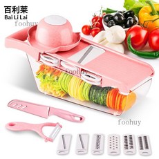 台灣出貨 熱賣 切菜器 削皮刀 多功能切菜器 土豆切絲器 刨絲器 擦絲器 切黃瓜絲切片神器 絞菜機 切絲 切片 刨絲, 小麥粉（配收納盒 送陶瓷刨护手器）, 1個