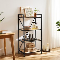 FASEN 다용도 심플 조립식 소나무 격판 앵글 철제 선반, 4단, 블랙