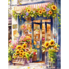 실십자수 해바라기 행복 가득한 가게 도안 세트 패키지 diy 풀구성, 40x50cm 면사 3가닥자수, 1개