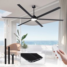 MINISLAK 213 4CM 84인치 산업용 선풍기 레이 알렉사 조명 천장 듀얼, 84 in, 블랙 2겹 알루미늄