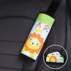 Annie 兒童安全帶調節固定器，汽車安全帶護肩護肚套，緩解勒脖，兒童座椅配件, 1個, 獅子森林(加厚護肩+護肚盤)