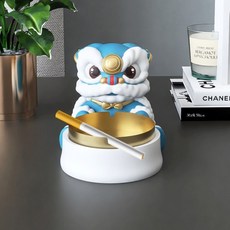 喜慶財神爺煙灰缸 - 家用客廳辦公室桌面擺件 開業喬遷禮物, 醒獅煙灰缸-藍色【高10cm】, 1個