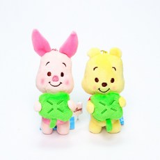 네잎클로버 푸우 푸 피글렛 디즈니 만화 인형 키링 봉제인형, 1개, 네잎클로버 푸, 11cm