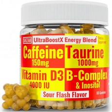 시잠 타우린 1000mg 카페인 150mg 에너지 구미 D3 비타민B12 복합 비타민 인osil 젤 비타민제, 시잠 타우린 1000mg 카페인 150mg 에너지 젤리, 1개, 60정