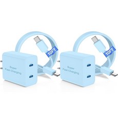 100W USB C 충전기 블록 초고속 충전 스테이션/3m(10피트) 케이블 코드 길이 65W 타입 노트북 어댑터 맥북 프로/에어/아이폰 17 16 15 프로 맥스/삼성, 2, C 블루
