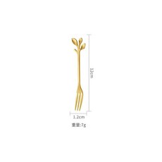 葉子造型不鏽鋼蛋糕勺咖啡勺甜品勺, 金色樹葉叉, 1套