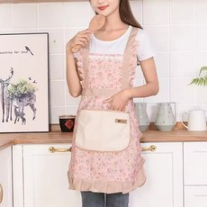 MigooHome 플라워 포켓 방수 앞치마 투피스, 6개, 핑크, 프리사이즈