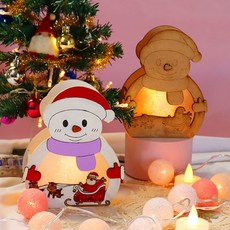 우드공예 MDF DIY 크리스마스 탁상 무드등(뚠뚠한 눈사람) LED초 포함 (9.5cmx7cm), 열개 열개